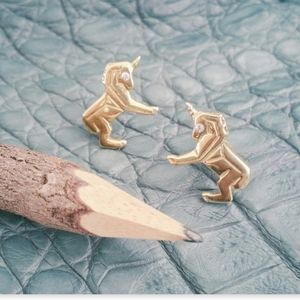 Mini Unicorn horse brass stud earrings